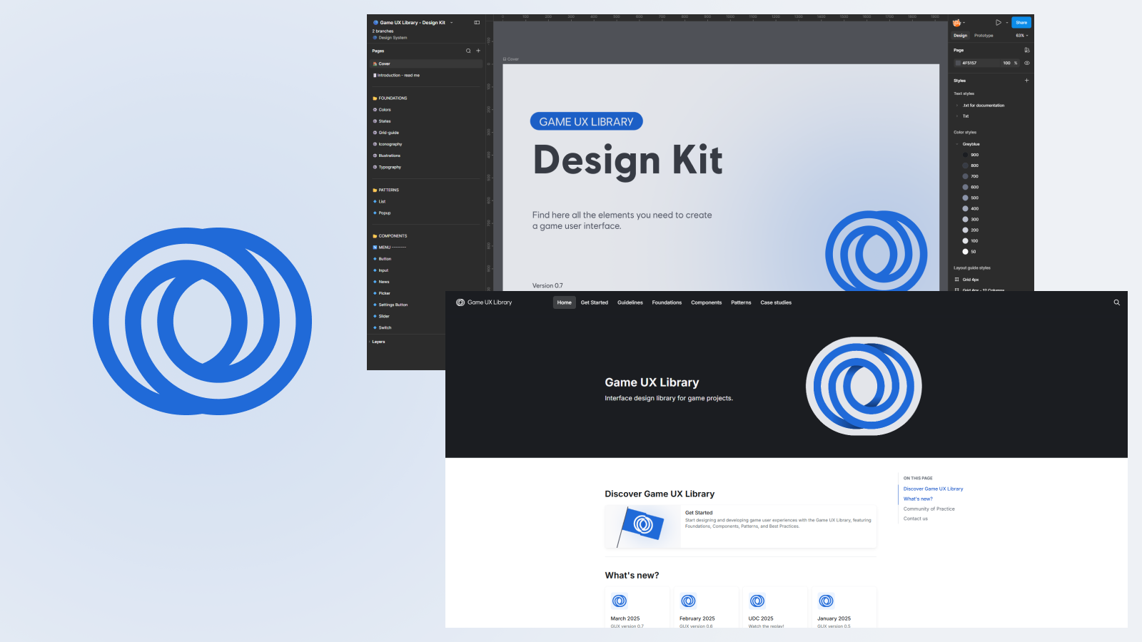 The Game UX Library logo, its Figma library and its documentation site