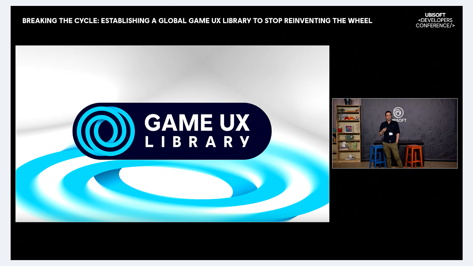 Adrien Morisse presenting the Game UX Library at the Ubisoft Developers Conference